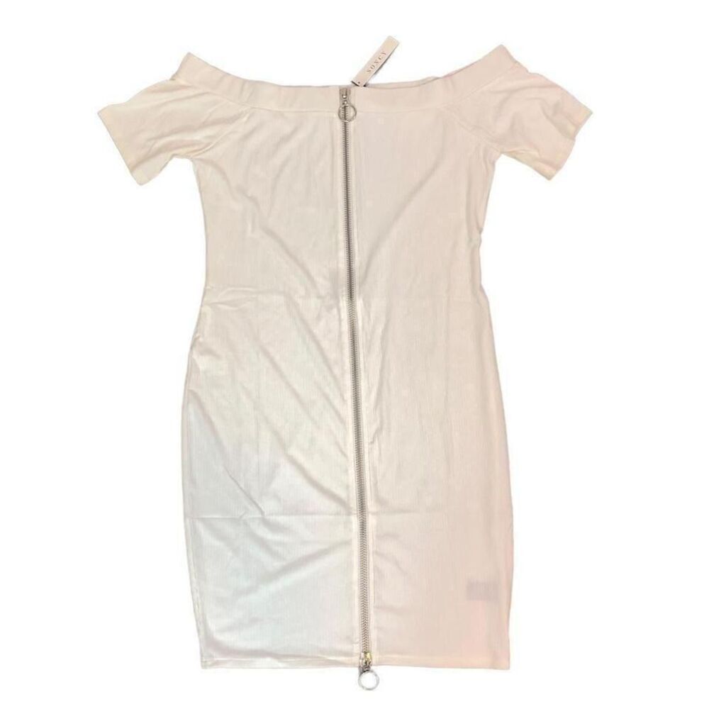 Soncy Women's Plus Size 14/16 (1) Off Shoulder Double Zip Dress White NWT